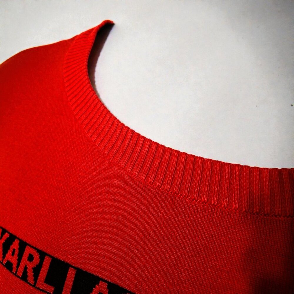Karl Lagerfeld Paris Med (8-10) Red & Black Stripe Crewneck Sweater w/ Gold Pins - Picture 5 of 15